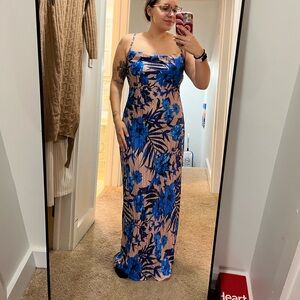 Brown and blue floral dress